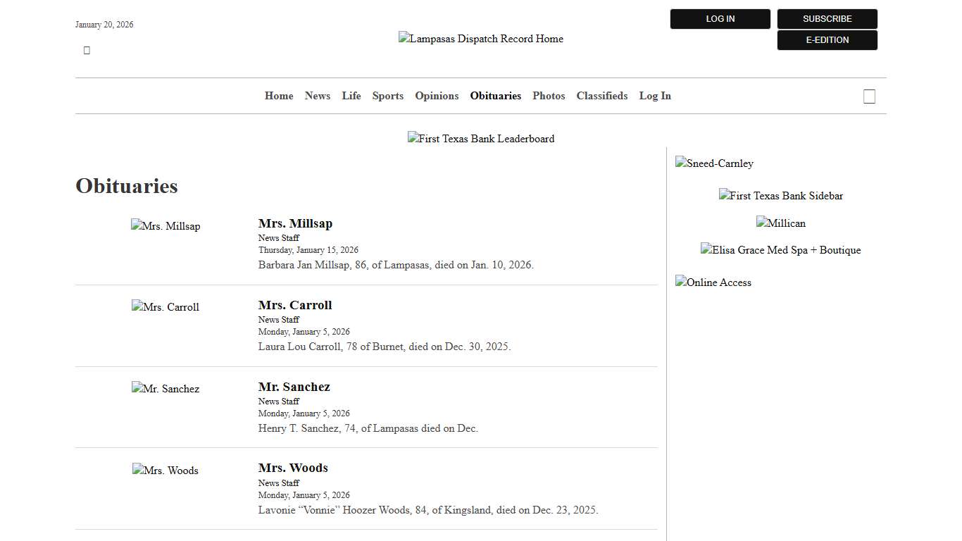 Obituaries | Lampasas Dispatch Record